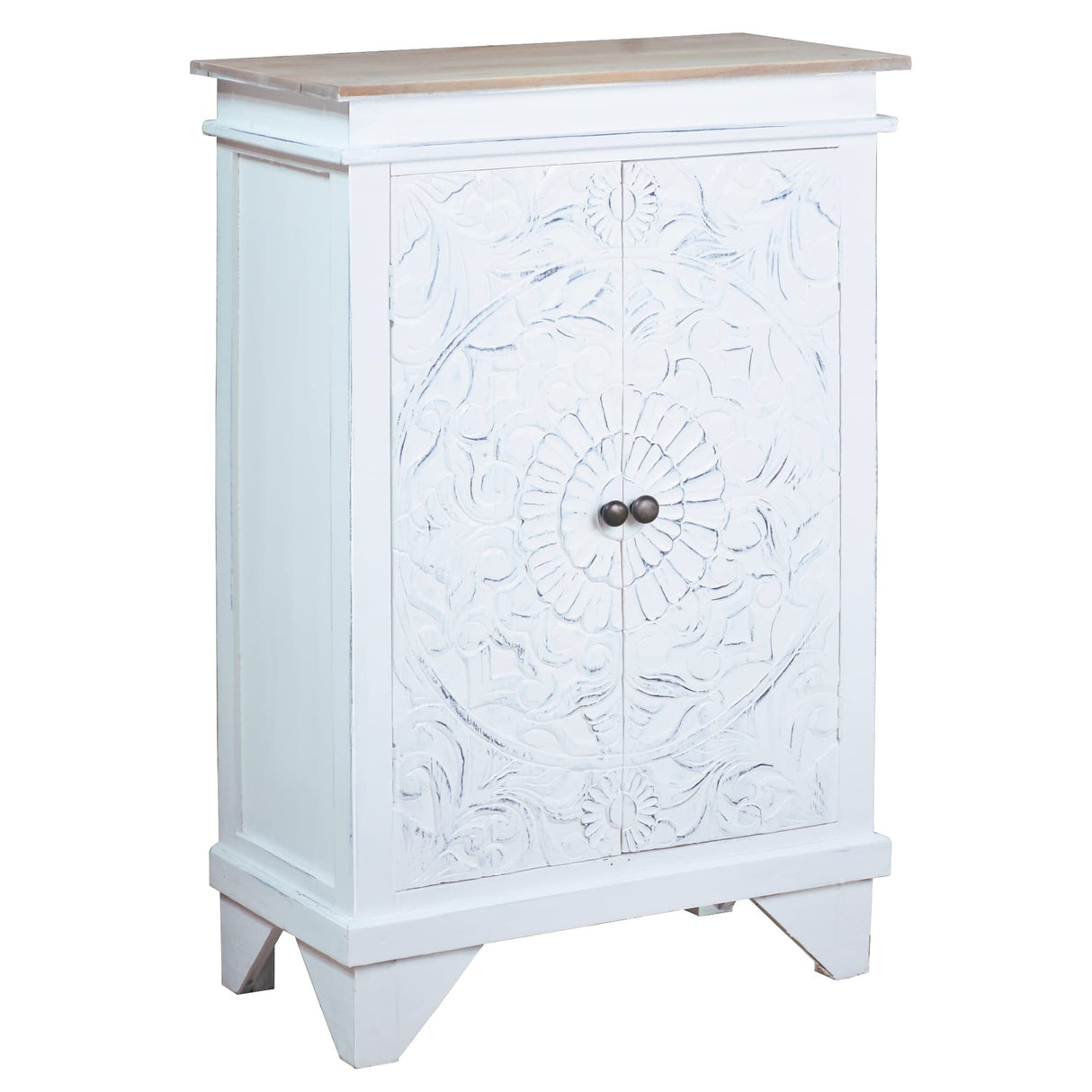 Solid Wood Carved Accent Distressed White