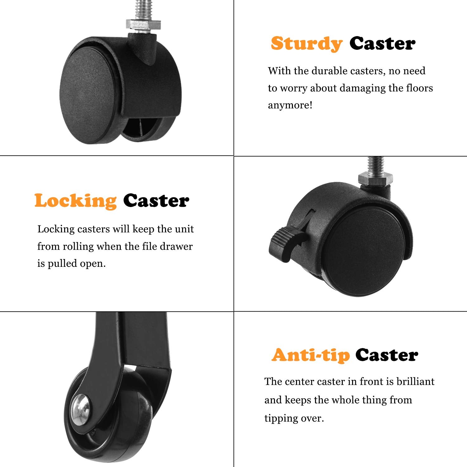 23.8" H 3 Drawer Rolling File Cabinet with Lock, Mobile File Cabinet Under Desk