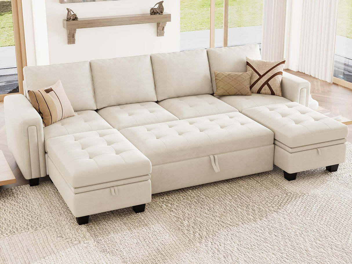 Modular Sectional Sleeper Sofa with Pull Out Bed Velvet Convertible U Shaped Sectional