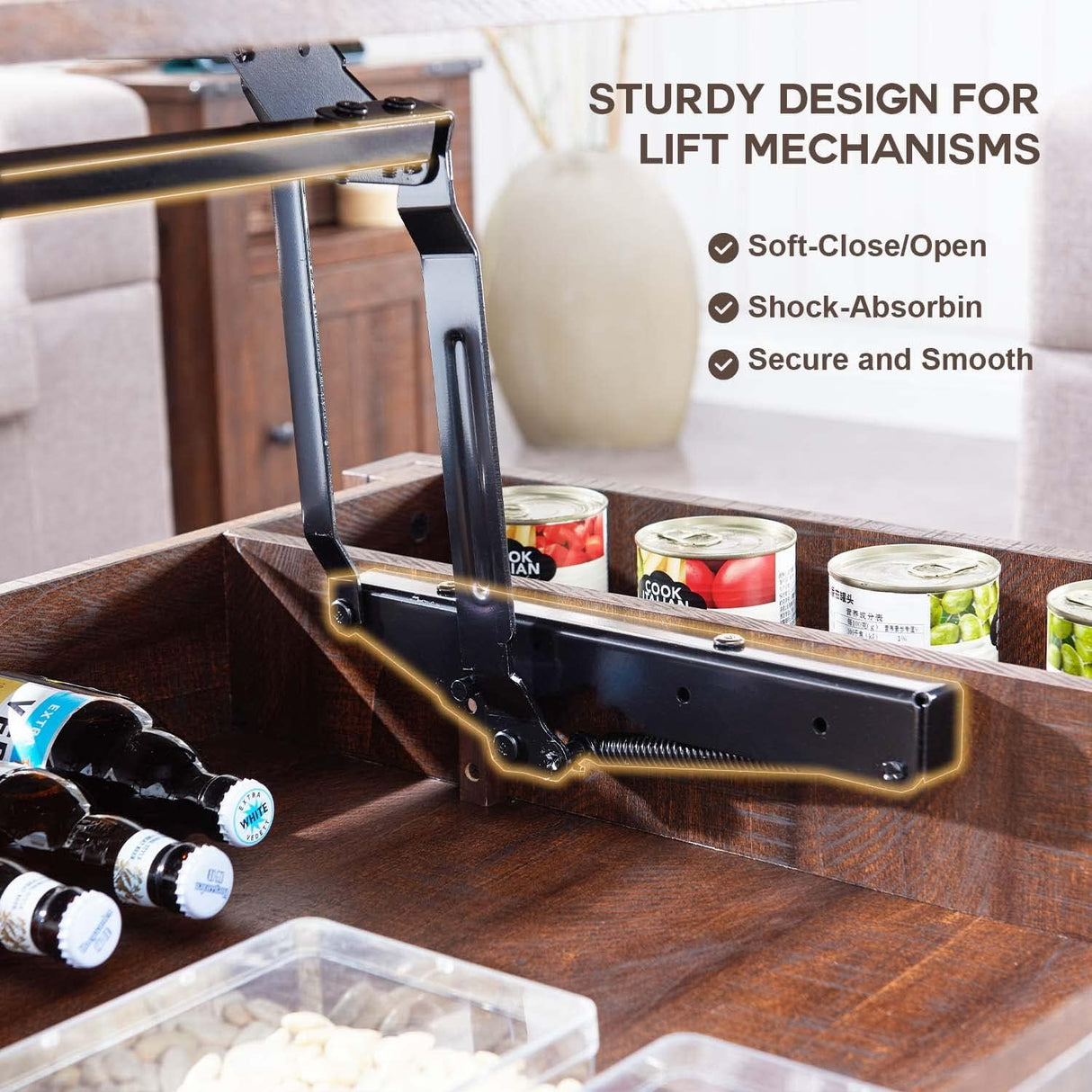 Lift Top Coffee Table with Double Storage Spaces, Farmhouse Rustic Wood Center Table