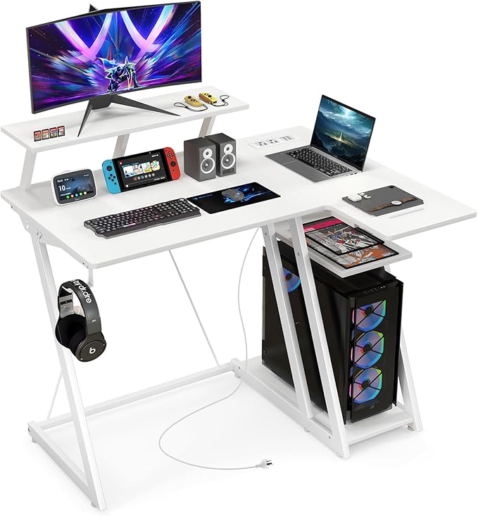 L Shaped Gaming Desk with Power Outlets, Small Gaming Computer Desk 39inch