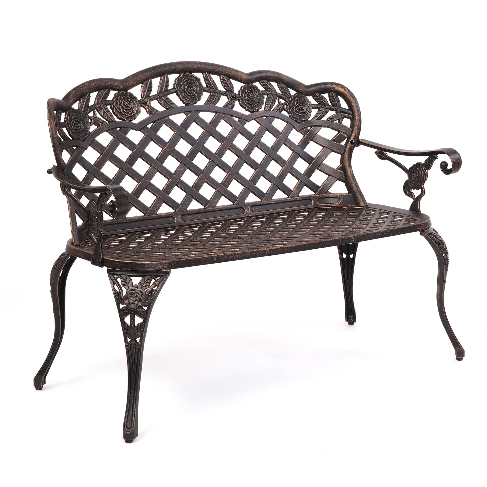 42.5" Patio Garden Bench Outdoor Metal Rose Loveseat