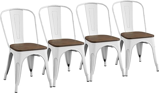 Metal Dining Chairs Set of 4, Indoor/Outdoor Patio Chairs