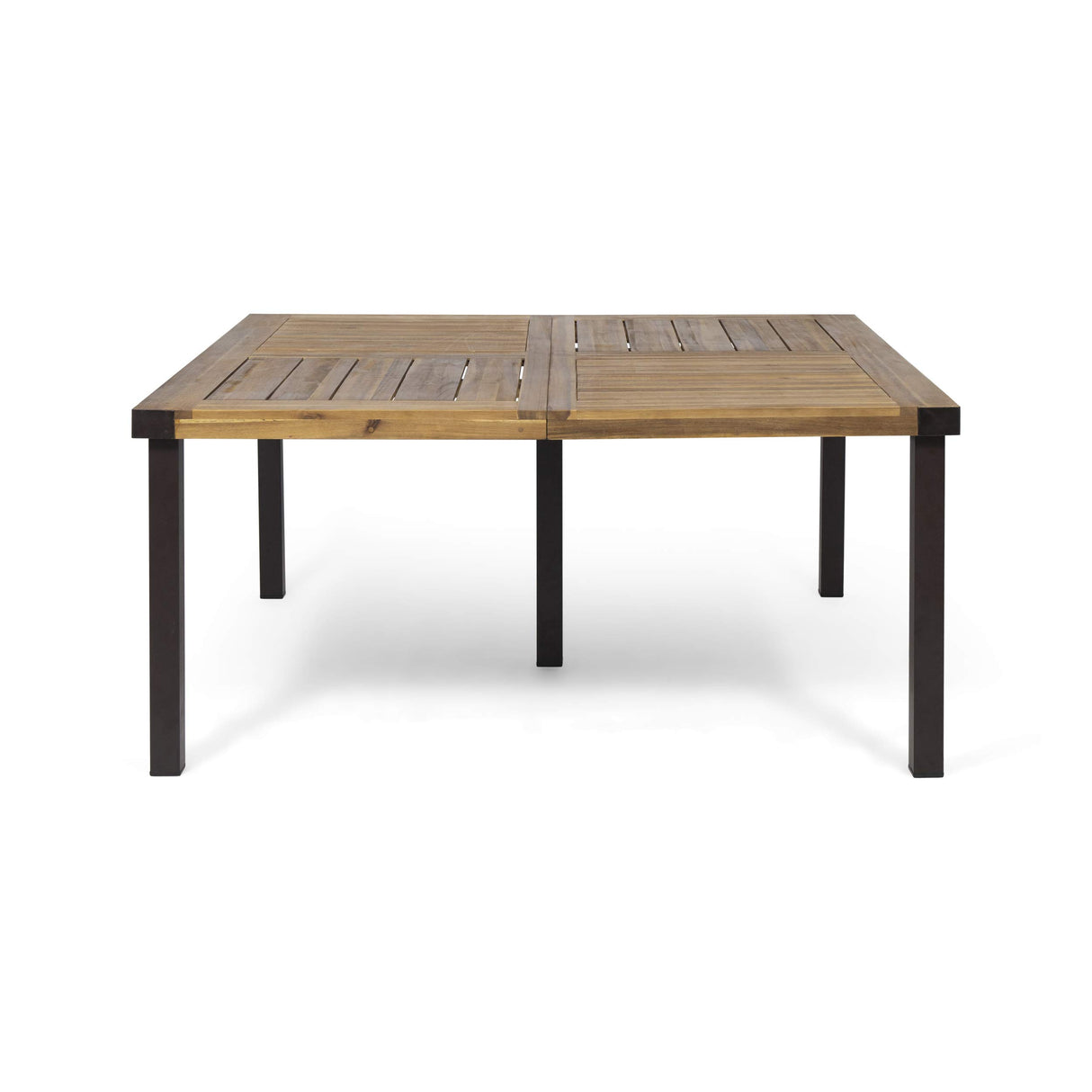 Lankershim Outdoor Acacia Wood Dining Table, Teak and Rustic Metal