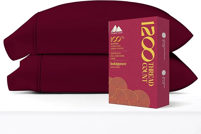 100% Egyptian Cotton Pillow Cases King Size Set of 2 - Luxury 1200 Thread Count Sateen White Pillow Covers