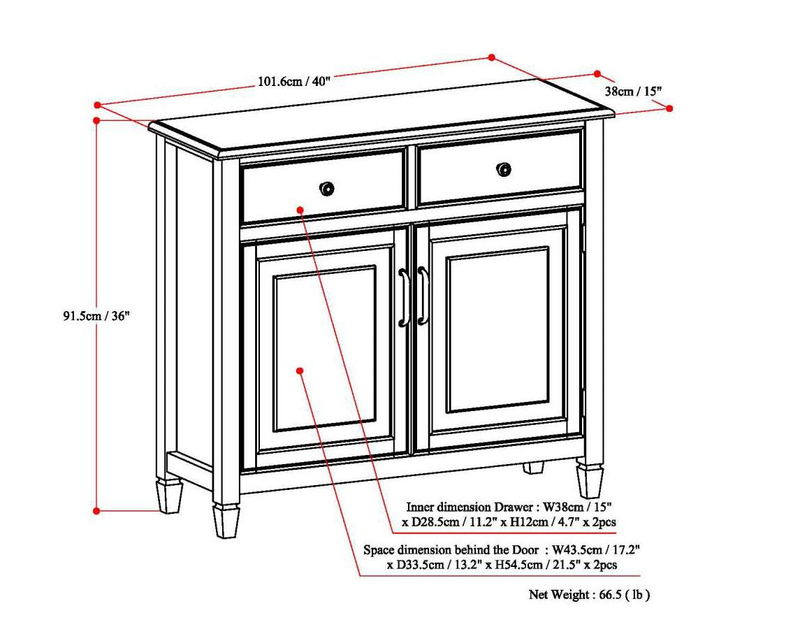 Connaught SOLID WOOD 40 Inch Wide Traditional Entryway Storage Cabinet in Dark Chestnut Brown
