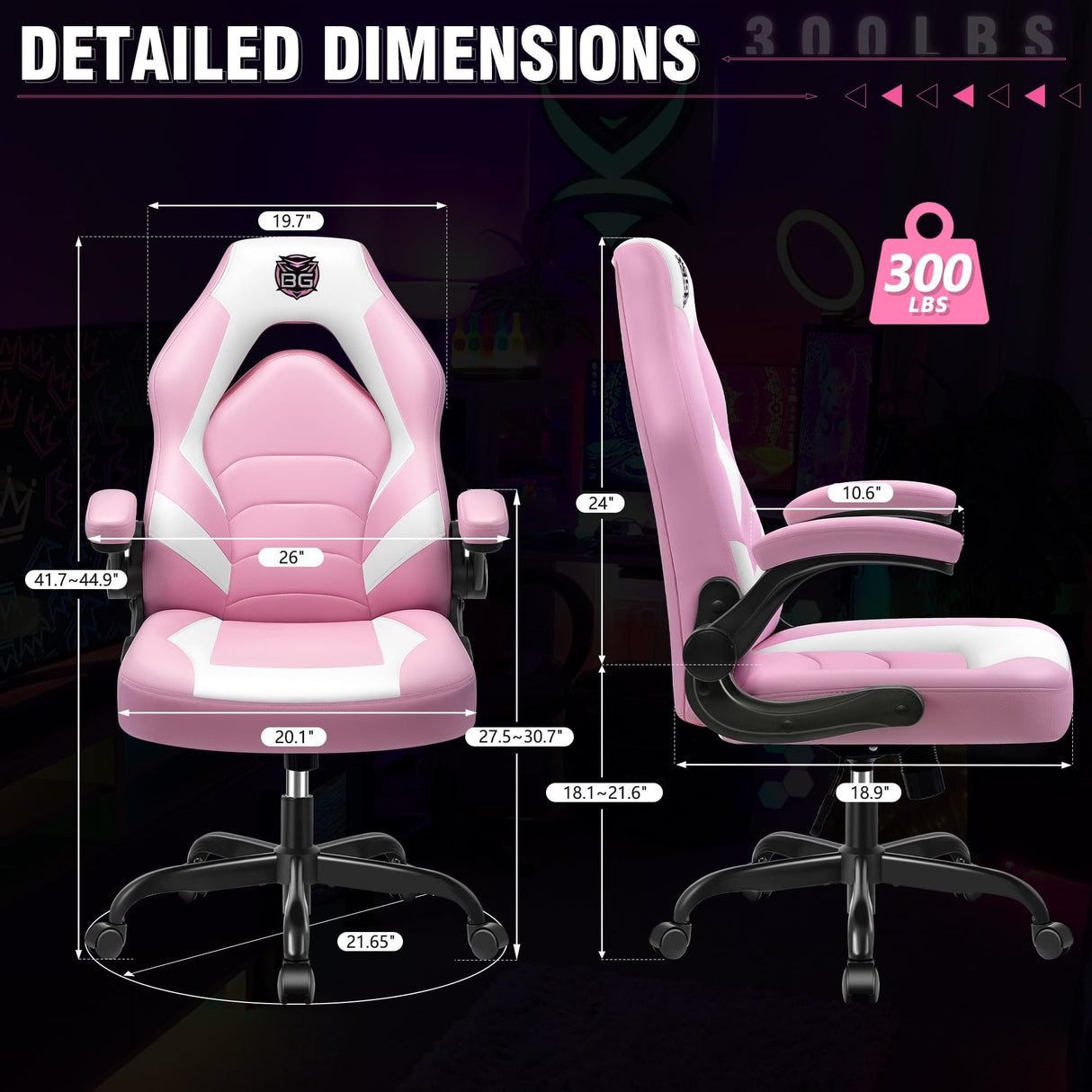Ergonomic Gaming Chair with Lumbar Support - Pink Leather High-Back Office Chair