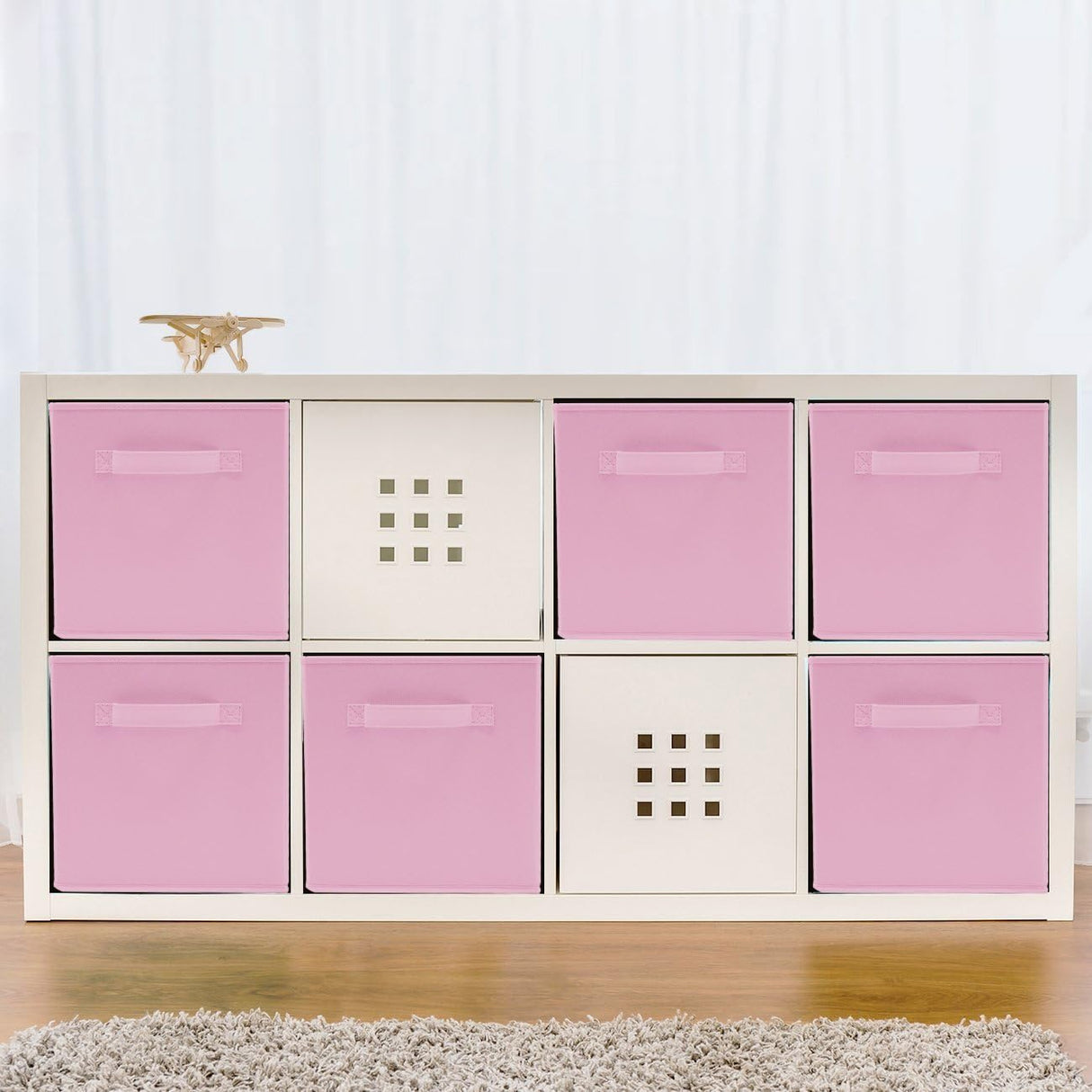 Kids Pink Dresser with 8 Drawers + 11 Inch Pink Cube Storage Bins (6 Pack) Bundle