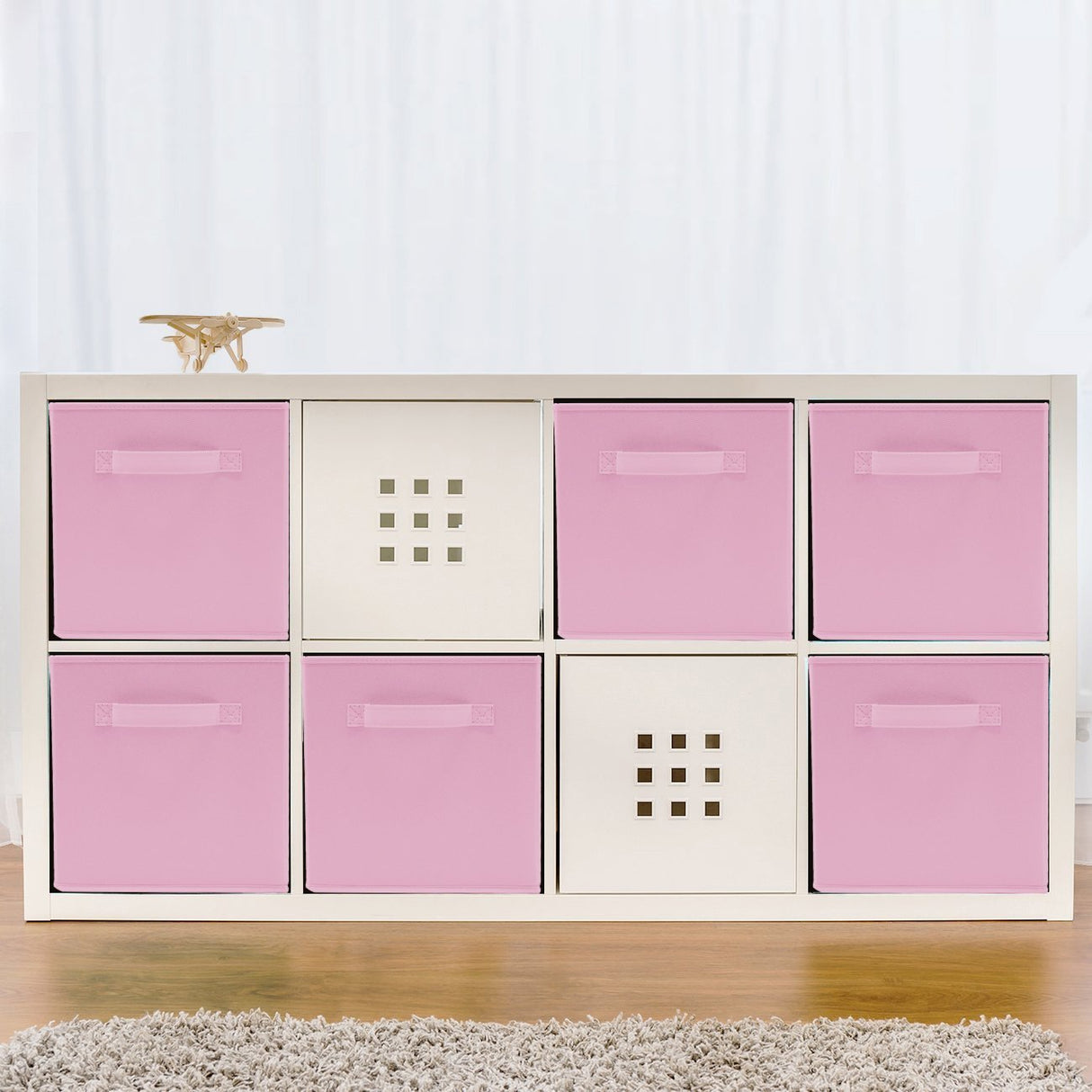 Kids Pink Dresser with 8 Drawers + 11 Inch Pink Cube Storage Bins (6 Pack) Bundle