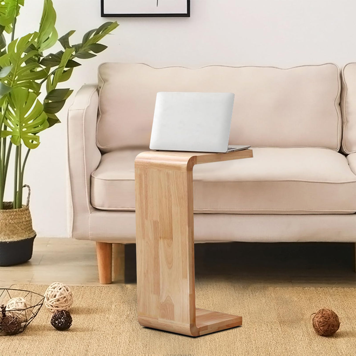 C Shaped End Table for Couch Solid Wood End Table Narrow Tables for Small Spaces
