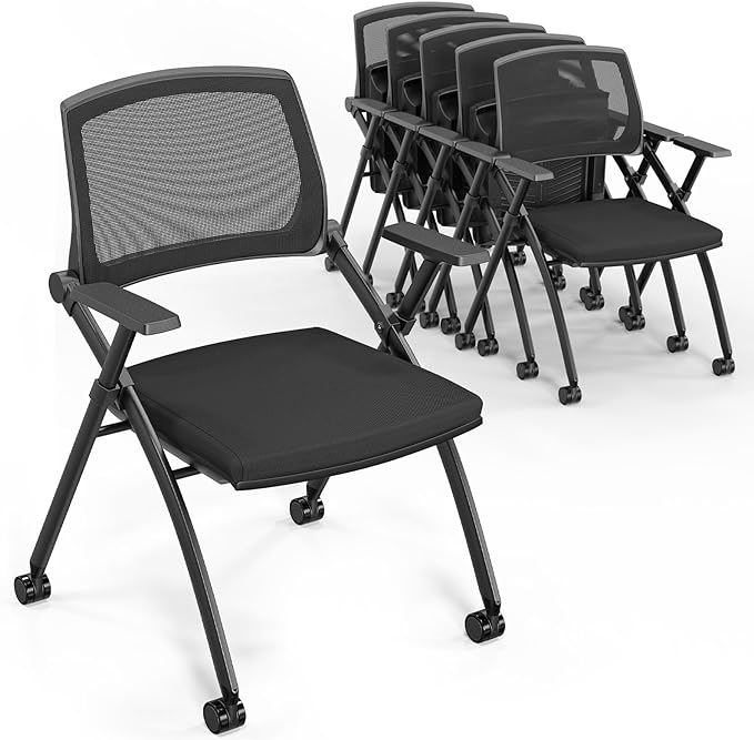 6 Pack Stackable Conference Room Chairs with Wheels, Folding Office Chair