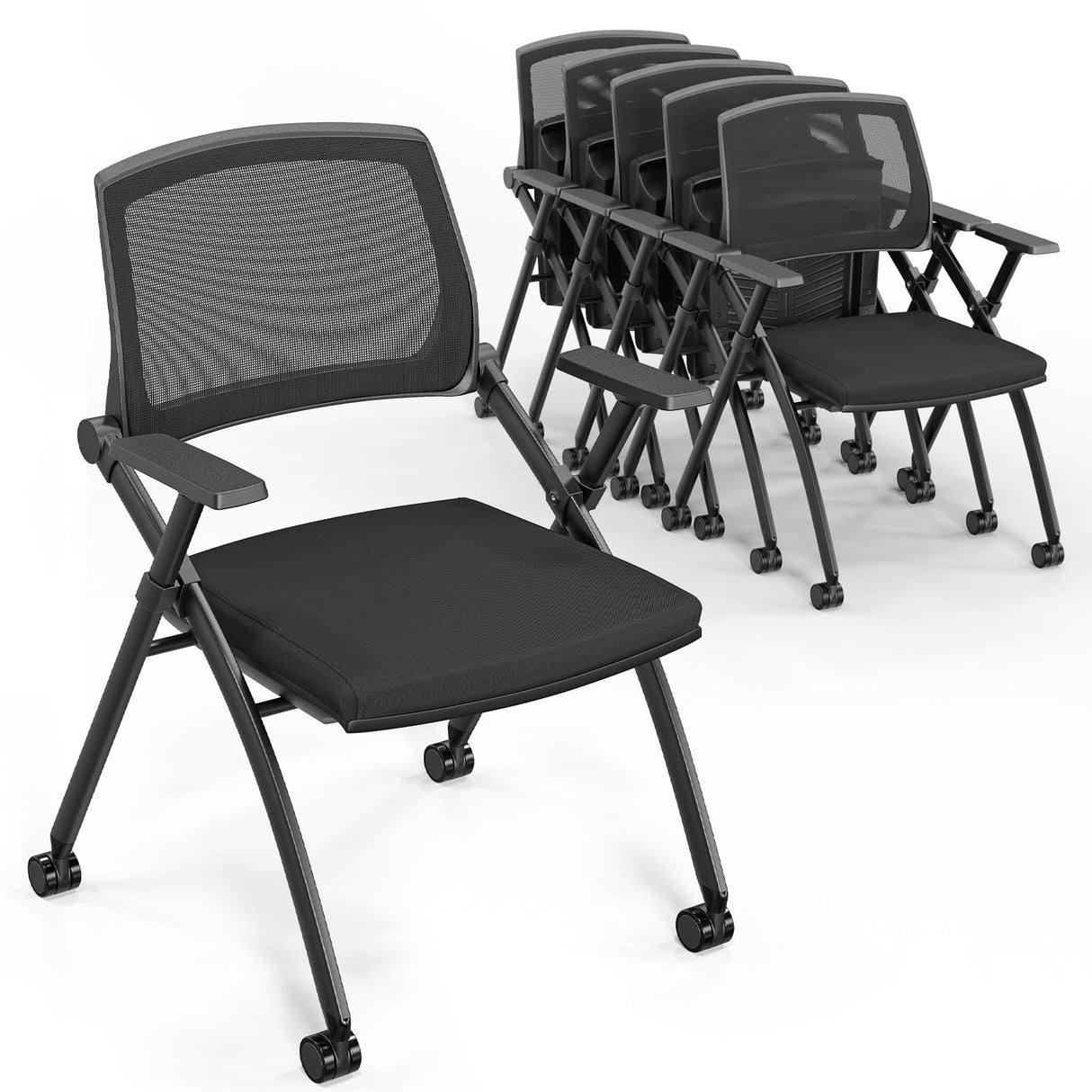 6 Pack Stackable Conference Room Chairs with Wheels, Folding Office Chair