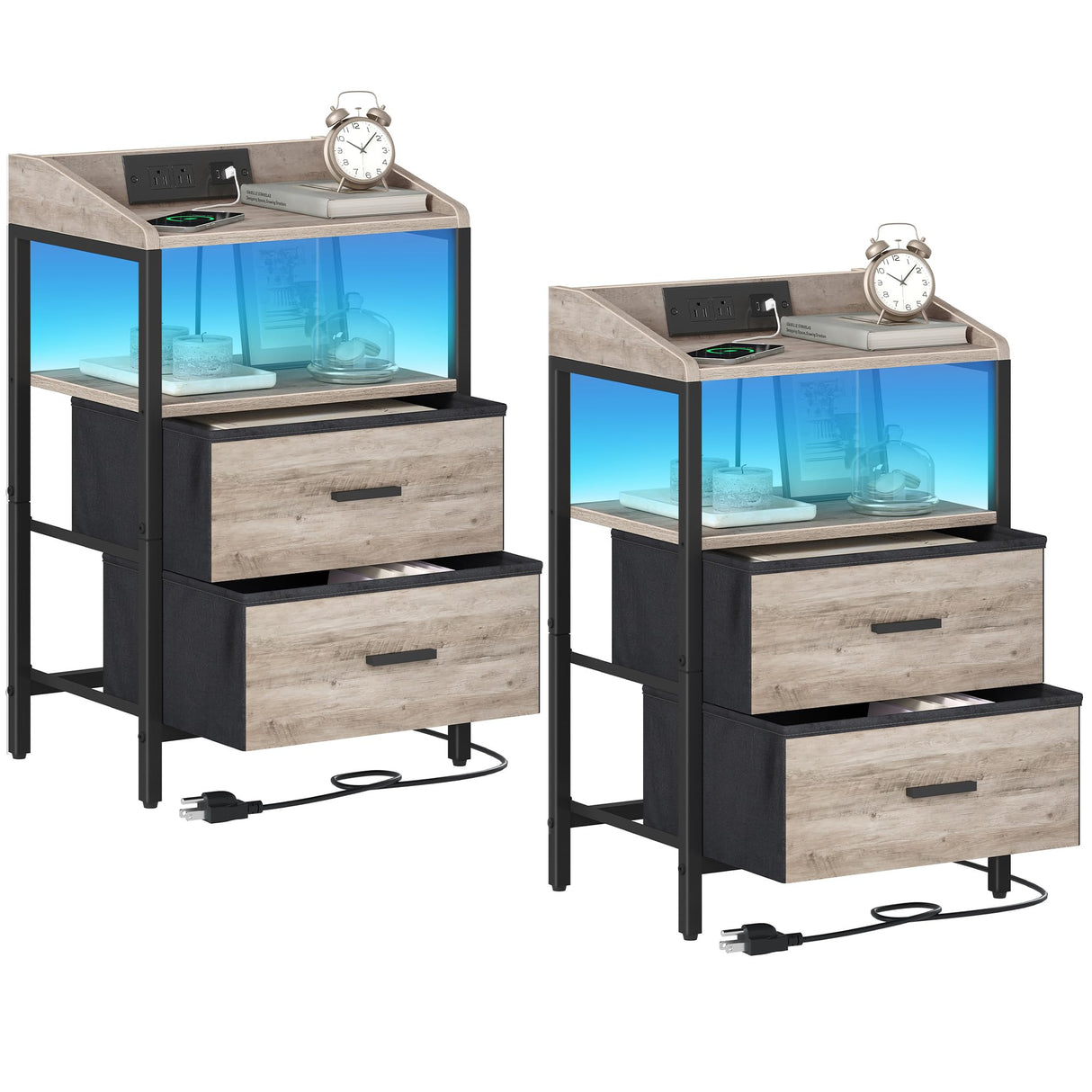 9 Nightstands with LED Lights and Charging Station