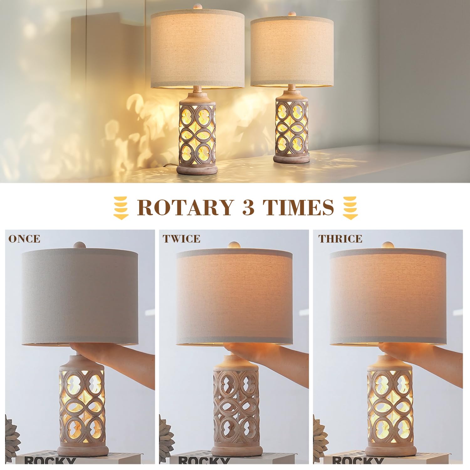 Table Lamp Set of 2 for Living Room Bedroom 20.25'' Country Retro Lamp Vintage