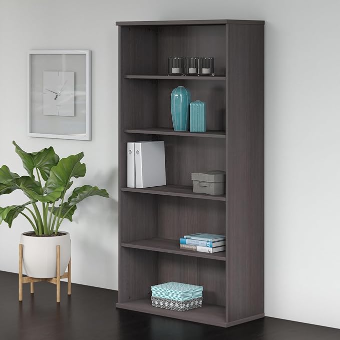 Studio C Tall 5 Shelf Bookcase in White, Large Bookshelf for Home or Professional