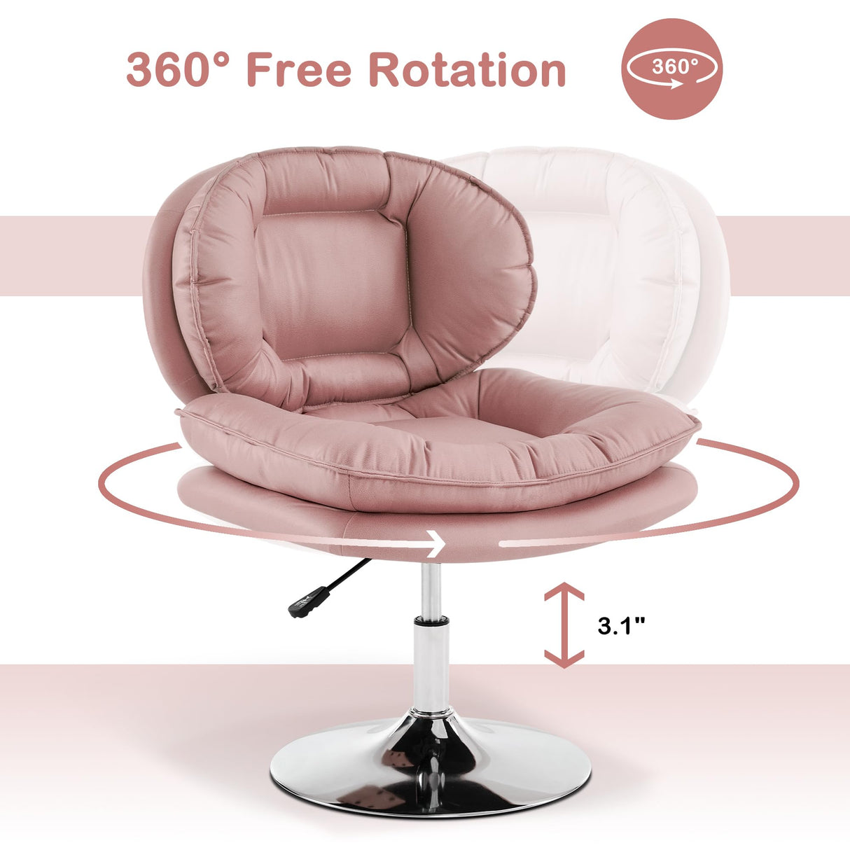 Armless Swivel Accent Chair with Height Adjustment - Pink Tech Cloth Vanity Chair