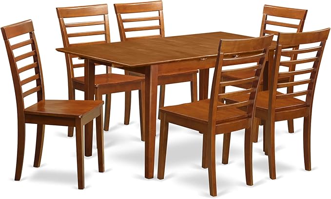 MAH-W 7 Piece Modern Dining Table Set Consist of a Rectangle Wooden Table with Butterfly Leaf