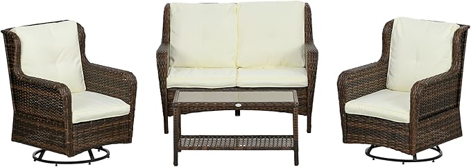 4 Piece PE Rattan Outdoor Patio Furniture Set, Wicker Conversation Set