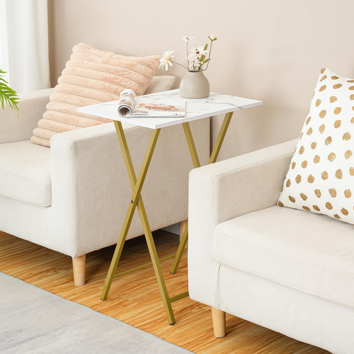 Hoobro Foldable Snack Table – Compact Sofa Side Tray for Small Spaces