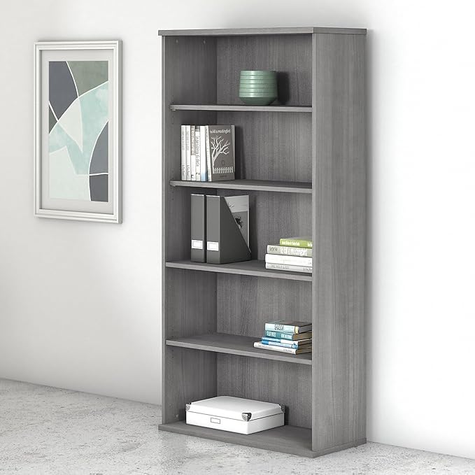 Studio C Tall 5 Shelf Bookcase in White, Large Bookshelf for Home or Professional
