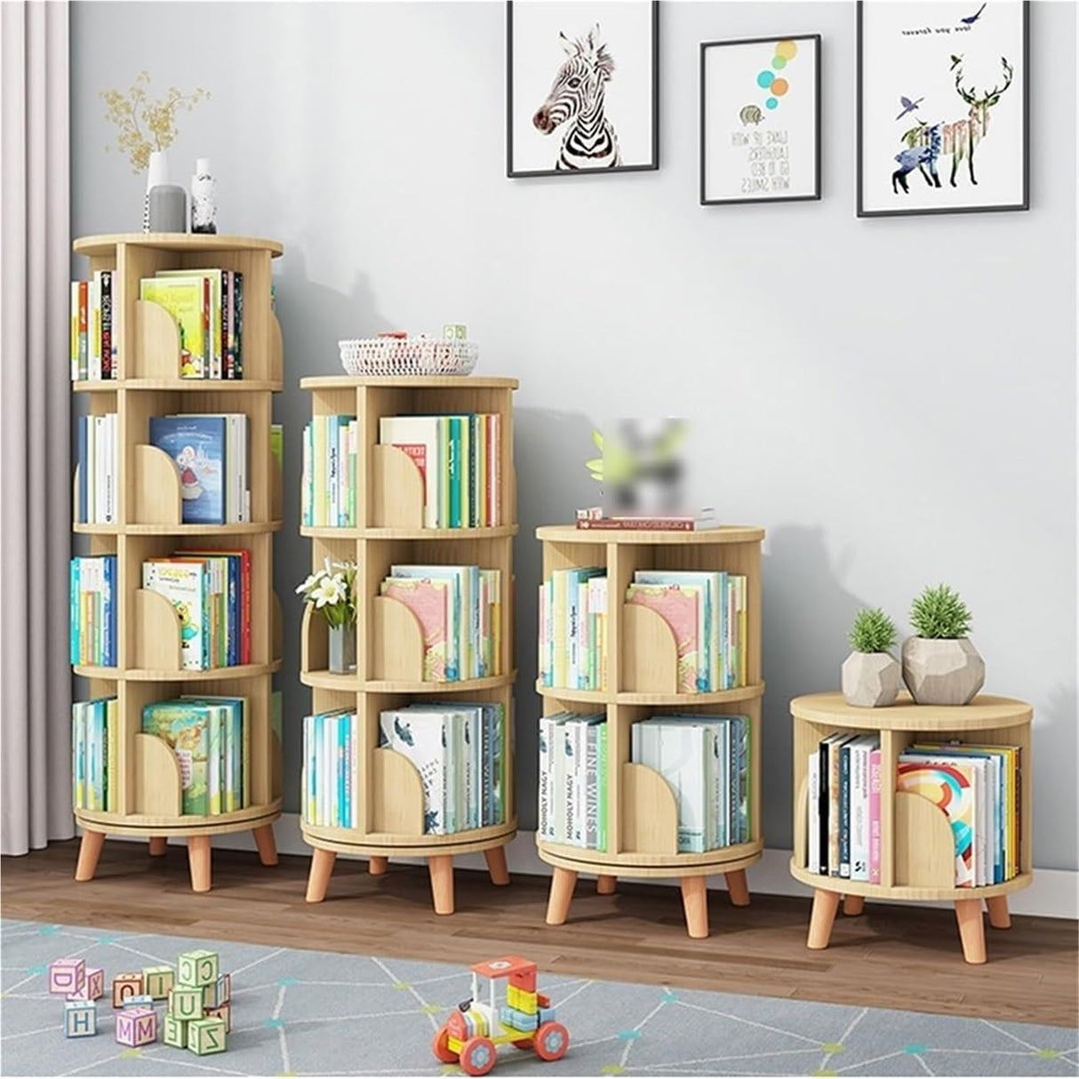 Rotating Bookshelf,Corner Bookshelf Floor Standing Bookcase Storage Rack with Legs