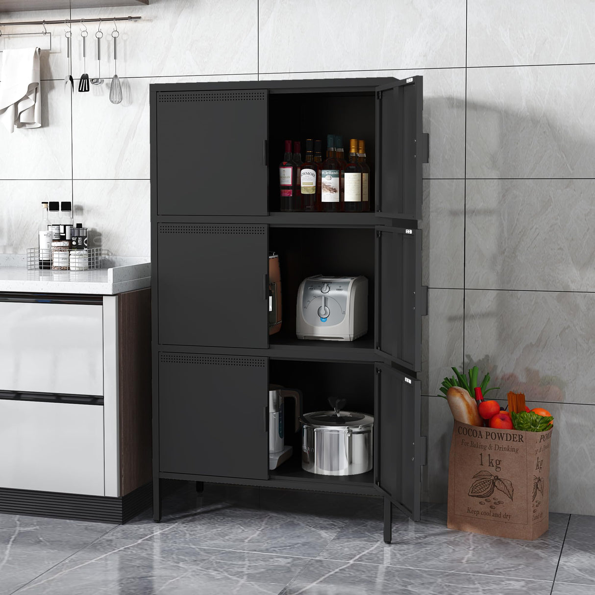 Metal Locker Storage Cabinet with 6 Doors and 4 Shelves,56.6" Tall Steel Office Storage