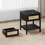 Rattan Nightstand Set of 2 - Rattan Decor Drawer Night Stand Natural Wood Bedside