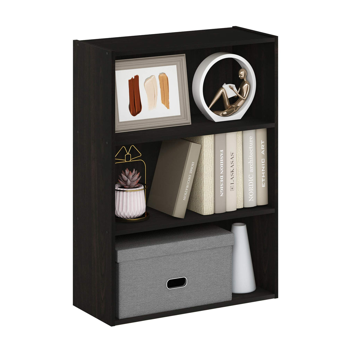 Pasir 3-Tier Open Shelf Bookcase, Dark Espresso