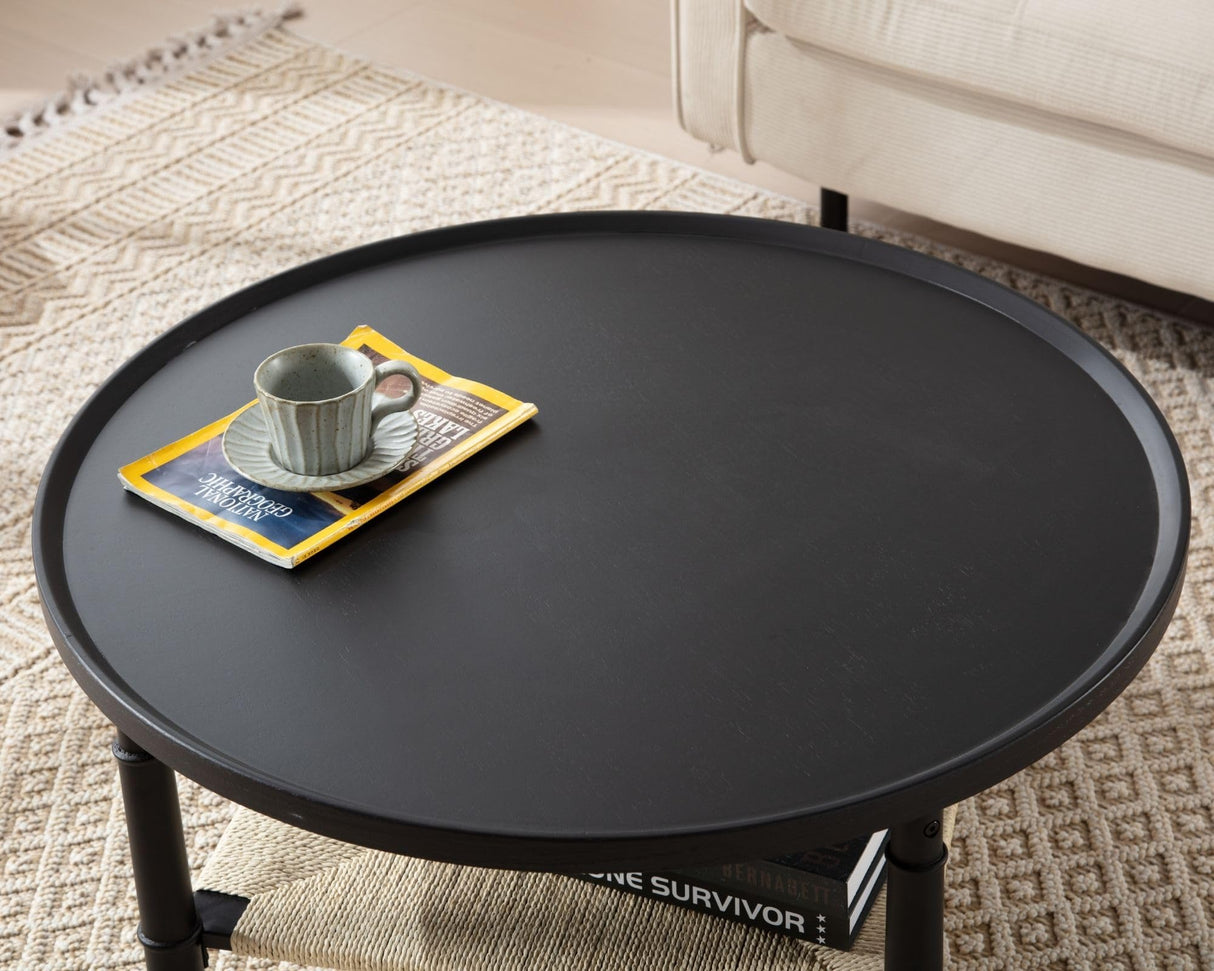 32" Round Coffee Table for Living Room, 2-Tier Small Living Room Table