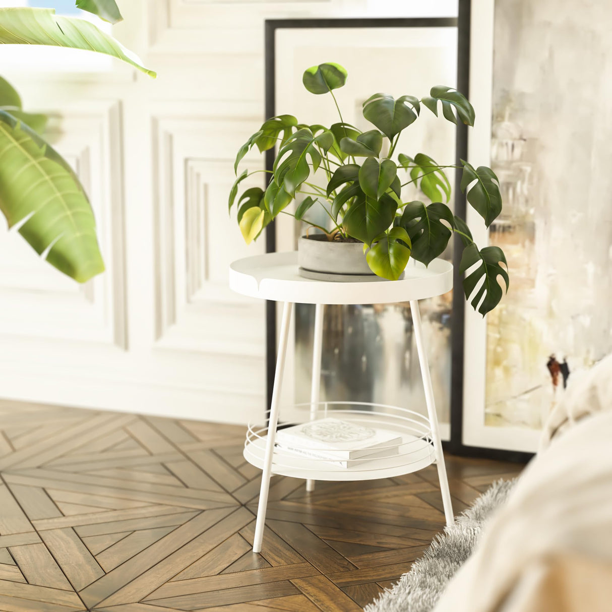 2 Tier Round Side Table, Modern Small Table for Small Spaces Living Room Indoor Outdoor (Black) - Bircata