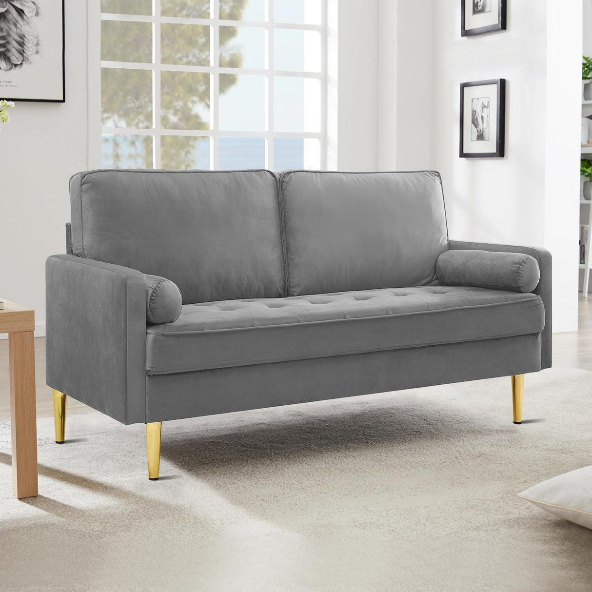 Velvet Loveseat Sofa, 66.9'' Mid Century Modern Small Love Seats