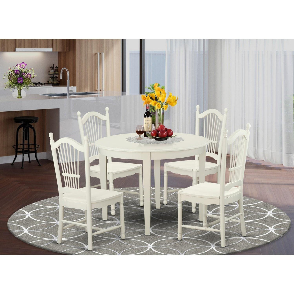 5-Piece White Dining Set, Round Table & 4 Chairs | Elegant Kitchen Set