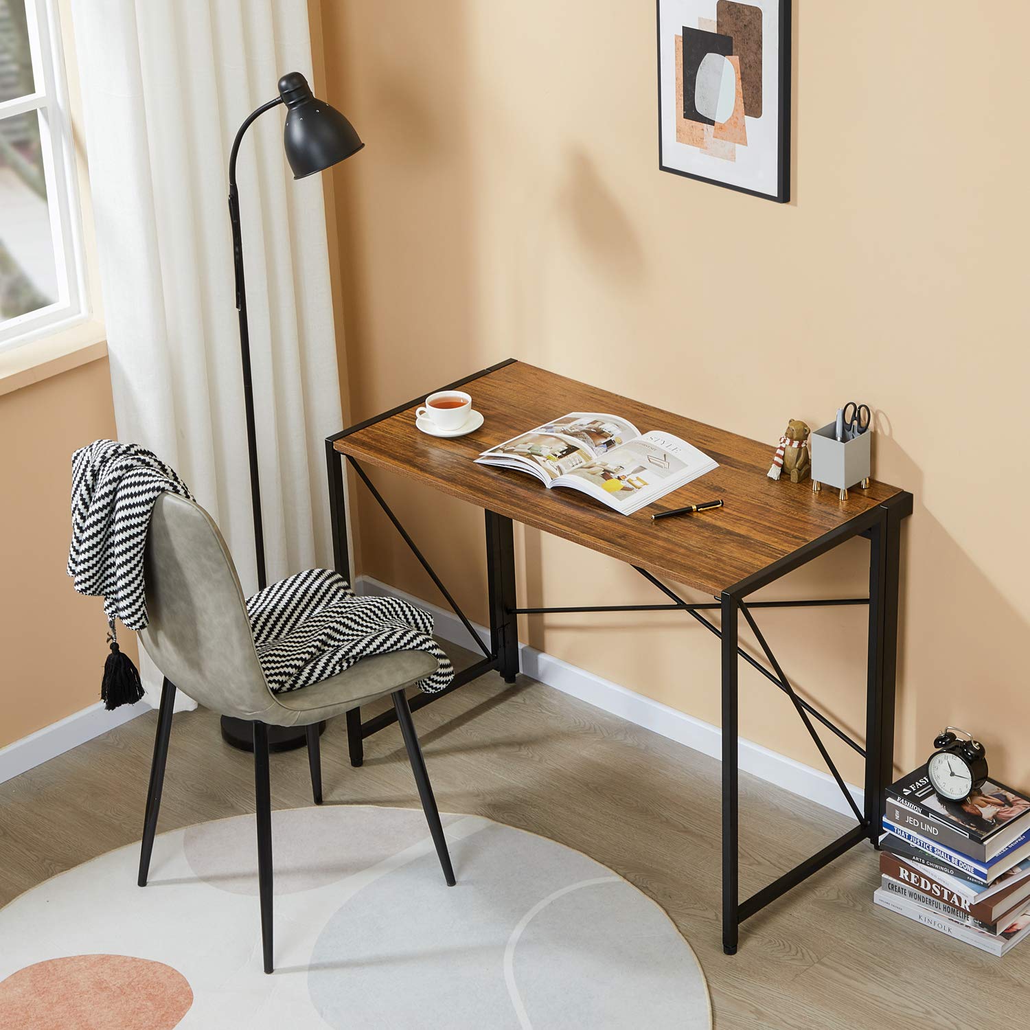 Folding Computer Desk No Assembly Small Desk 39” Study Writing Desk for Small