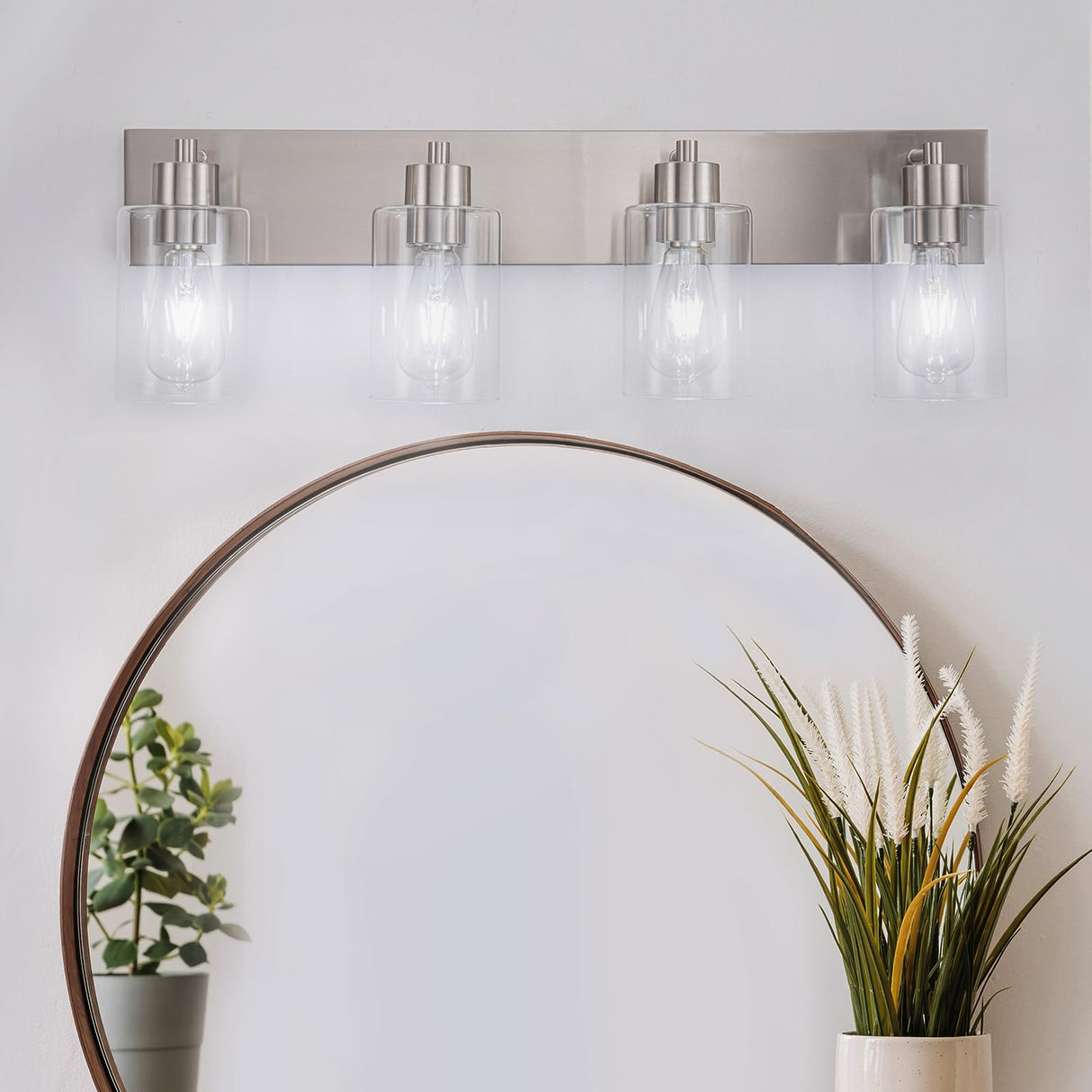 4-Light Bathroom Vanity Light Fixtures, Modern Bathroom Light Fixture with Clear Glass
