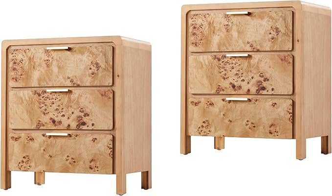 Fully Assembled Farmhouse 3-Drawer Nightstand, Set of 2,Distressed Wood Retro