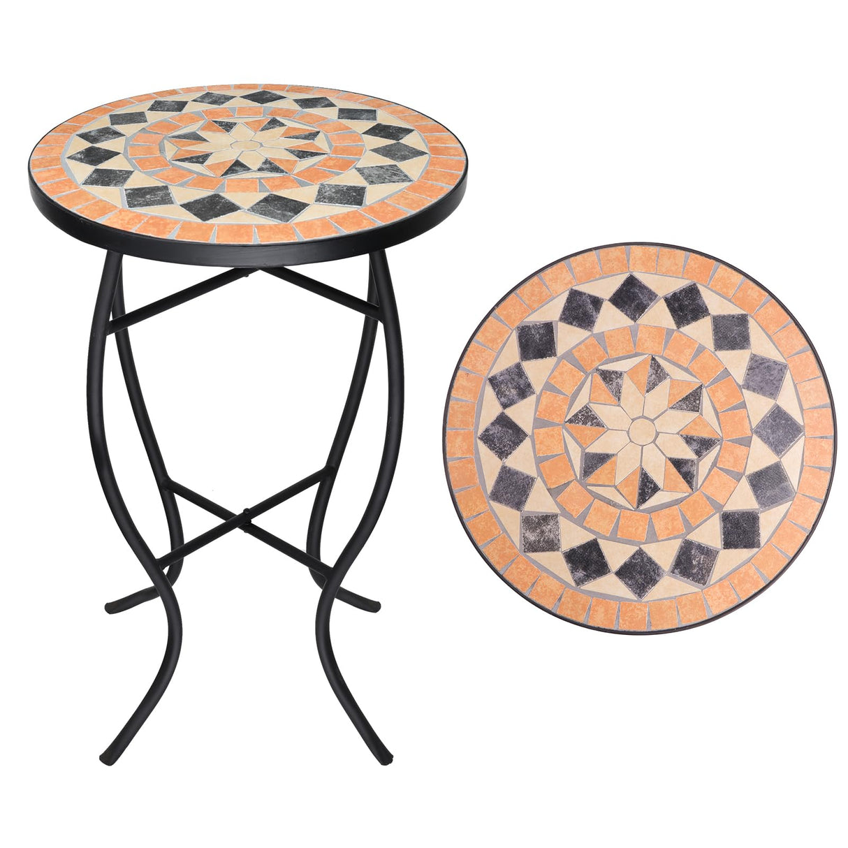 VCUTEKA Mosaic Outdoor Side Table - Small Patio Table Coffee Table Outside Accent Table Round End Plant Table for Bistro Balcony Porch Outdoor Benches 14'' Mosaic Table - Bircata