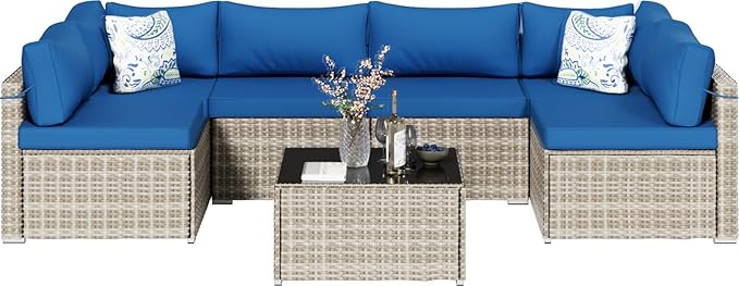 14-Piece Gray Rattan Patio Furniture Sets, Outdoor Conversation Sofa Sets