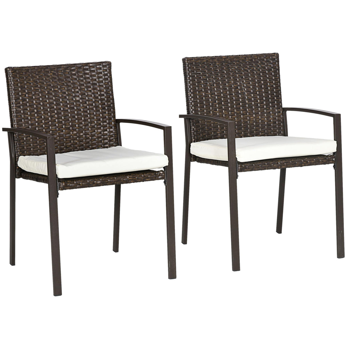 2 Piece PE Rattan Outdoor Dining Chairs with Cushion, Patio Wicker Dining Chair Set