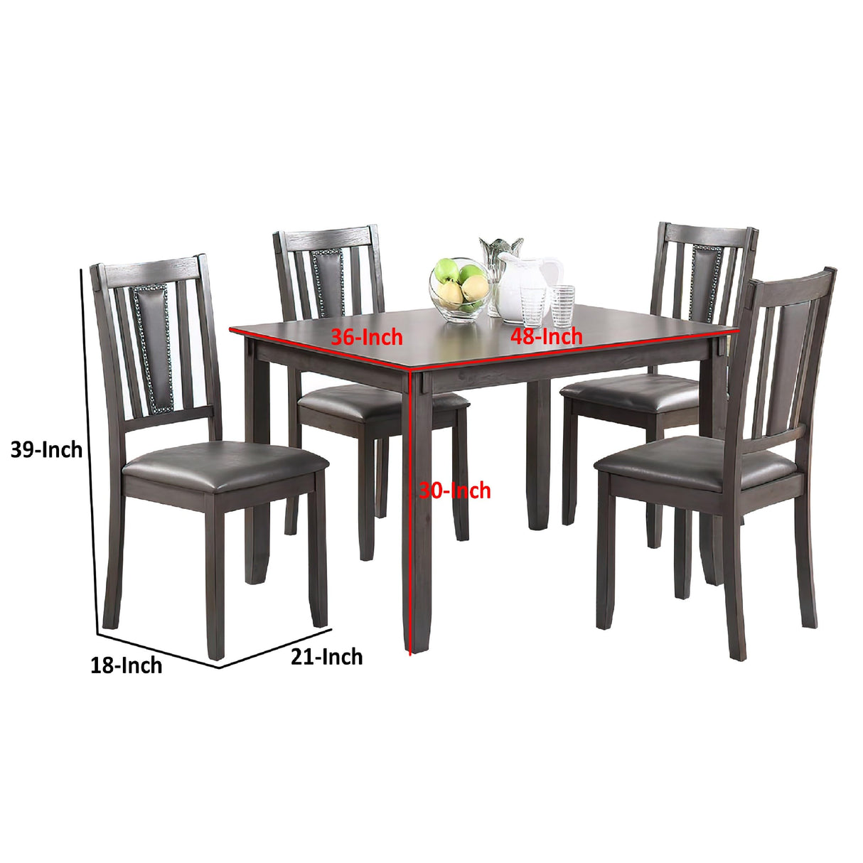 Dining Set with Table, 4 Chairs, Cushioned, Brown, Gray