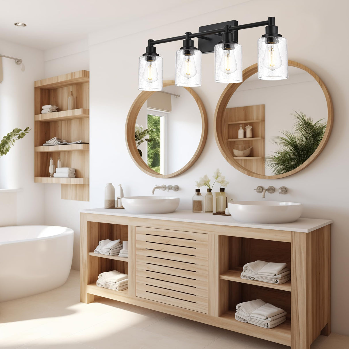 Mid Century Modern Wall Mount Light Matte Black 4-Light Bathroom Vanity Light