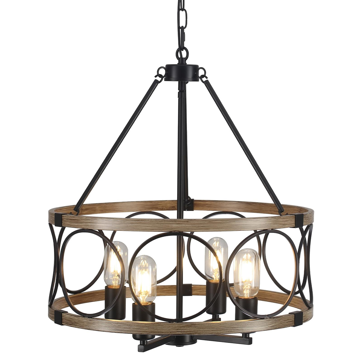 4-Light Farmhouse Chandelier, Rustic Faux Wood Chandeliers Dining Room Light Fixture