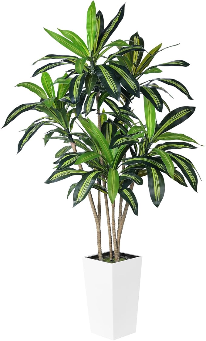 Artificial Dracaena Tree - 5.5FT Faux Tree with Black Tall Planter -Dracaena Artificial Plant for Modern