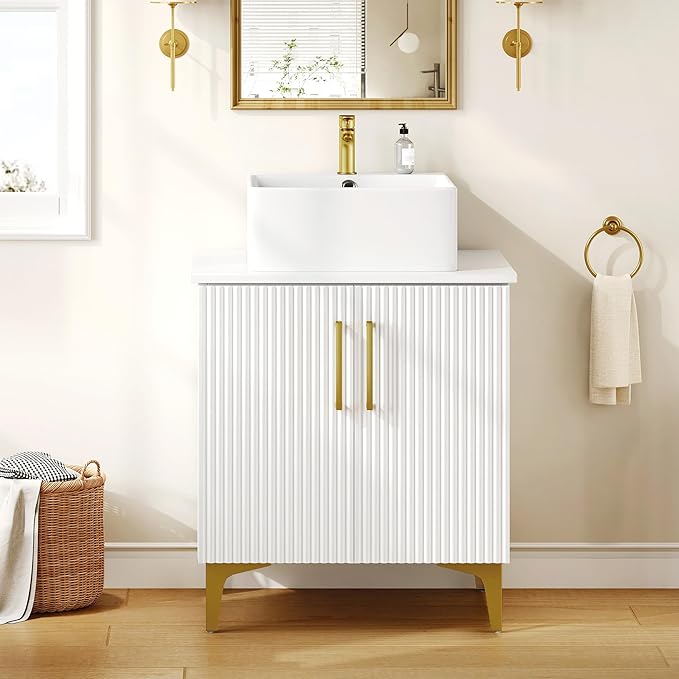 30 Inch Bathroom Vanity with Vacuum Forming, Freestanding Storage Cabinet Vanity