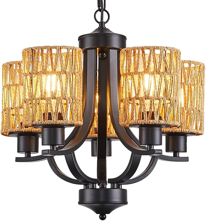 5-Light Dining Room Chandelier,Modern Small Chandeliers Black Rustic Metal