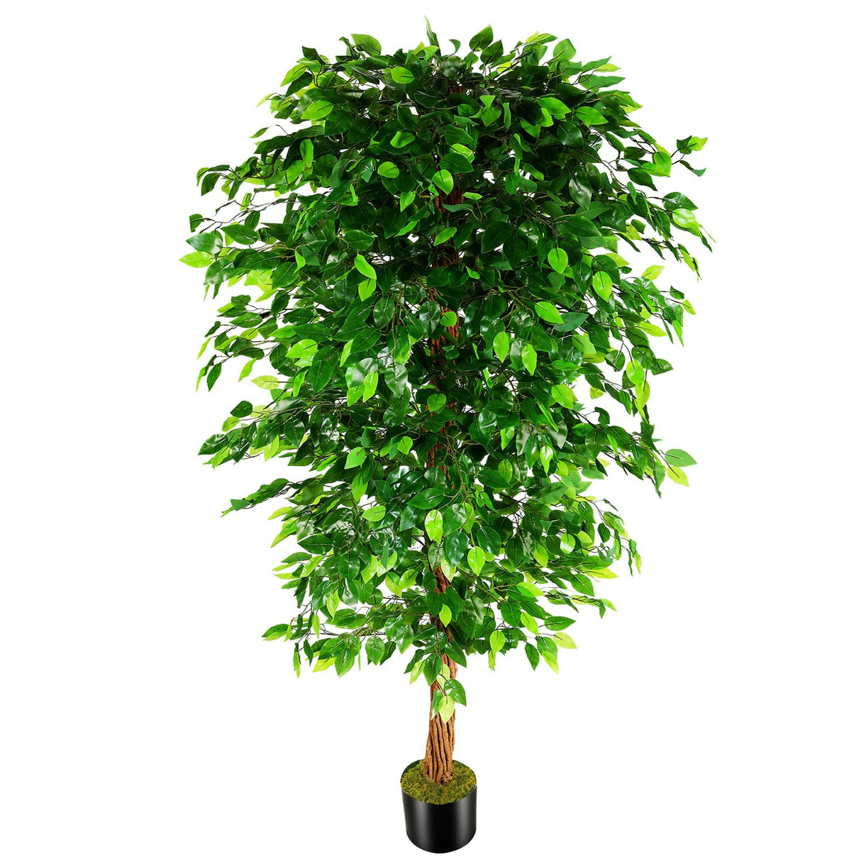 7ft Artificial Ficus Silk Tree (82in) with Plastic Nursery Pot Faux Tree,