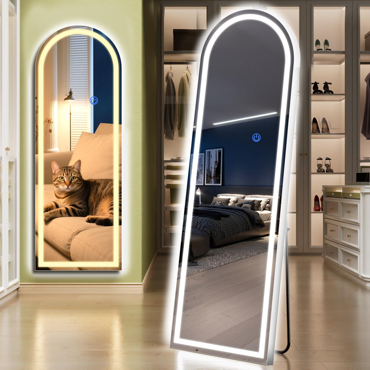 Arch Full Length LED Mirror 56x20 - Standing Floor Mirror with Adjustable Lighting