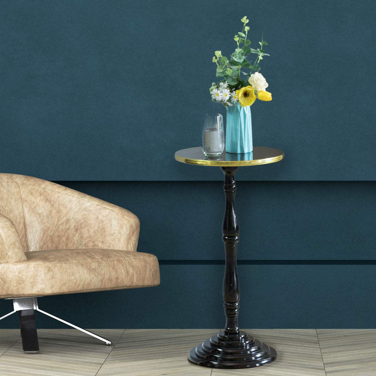 Round Wooden Side Table, Living Room Accent Pedestal End Table - Modern Furniture