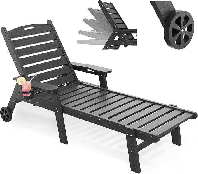 Lounge Chairs Outdoor, HDPE Adirondack Chaise Lounge Outdoor for Patio Poolside