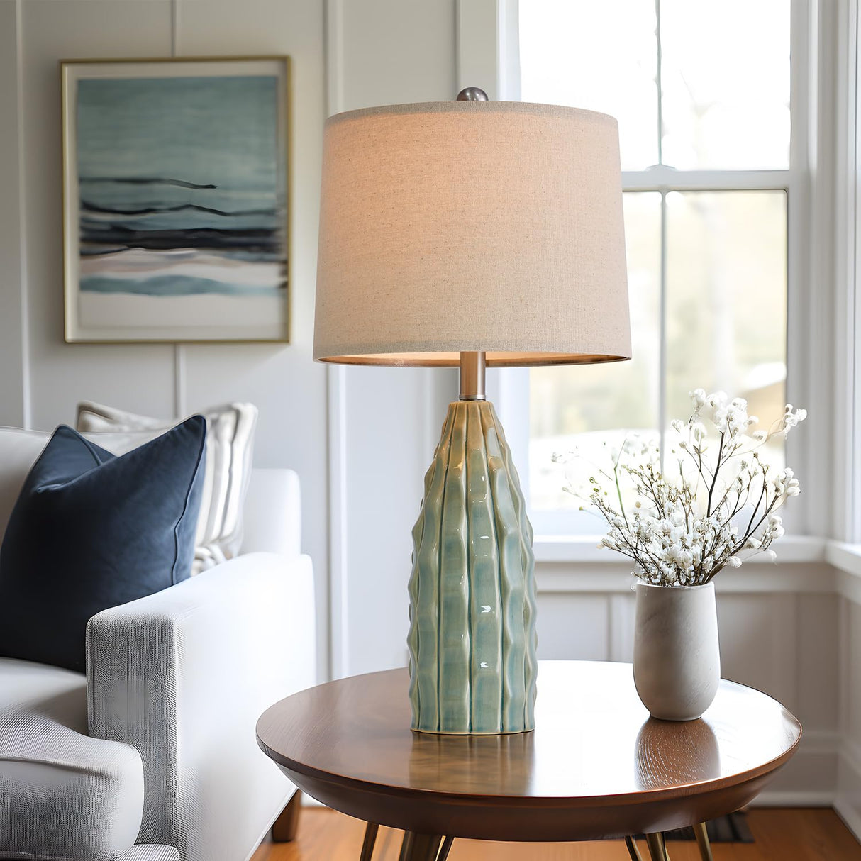 23.75" Modern Green Ceramic Lamps Set of 2 for Living Room Study Room Office Dorm