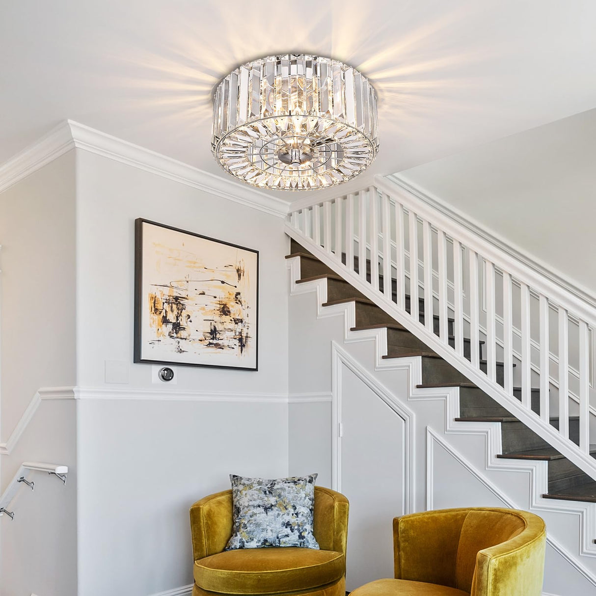 11" Crystal Round Flush Mount Modern Close to Ceiling Light Fixture